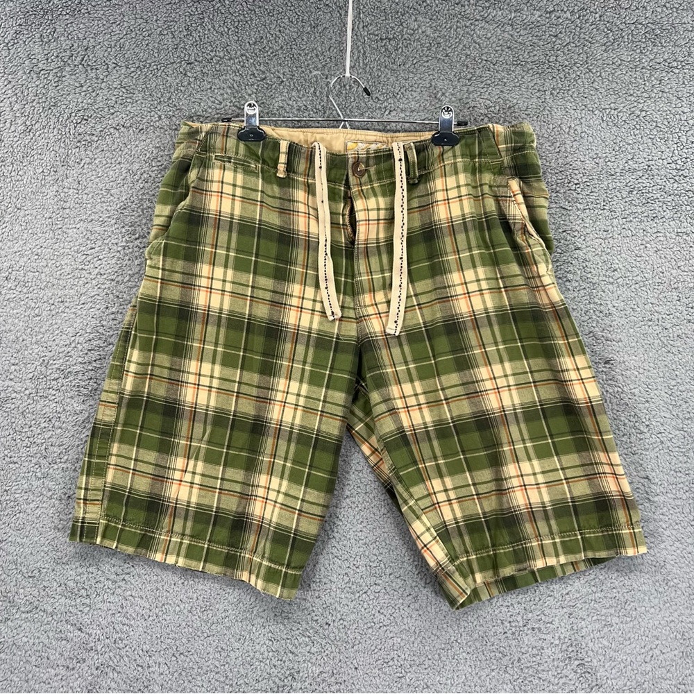 No Boundaries Plaid Shorts Drawstring 100% Cotton Green Men Size 40